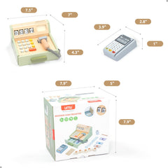UMU wooden cash register accessories displayed for complete shop play