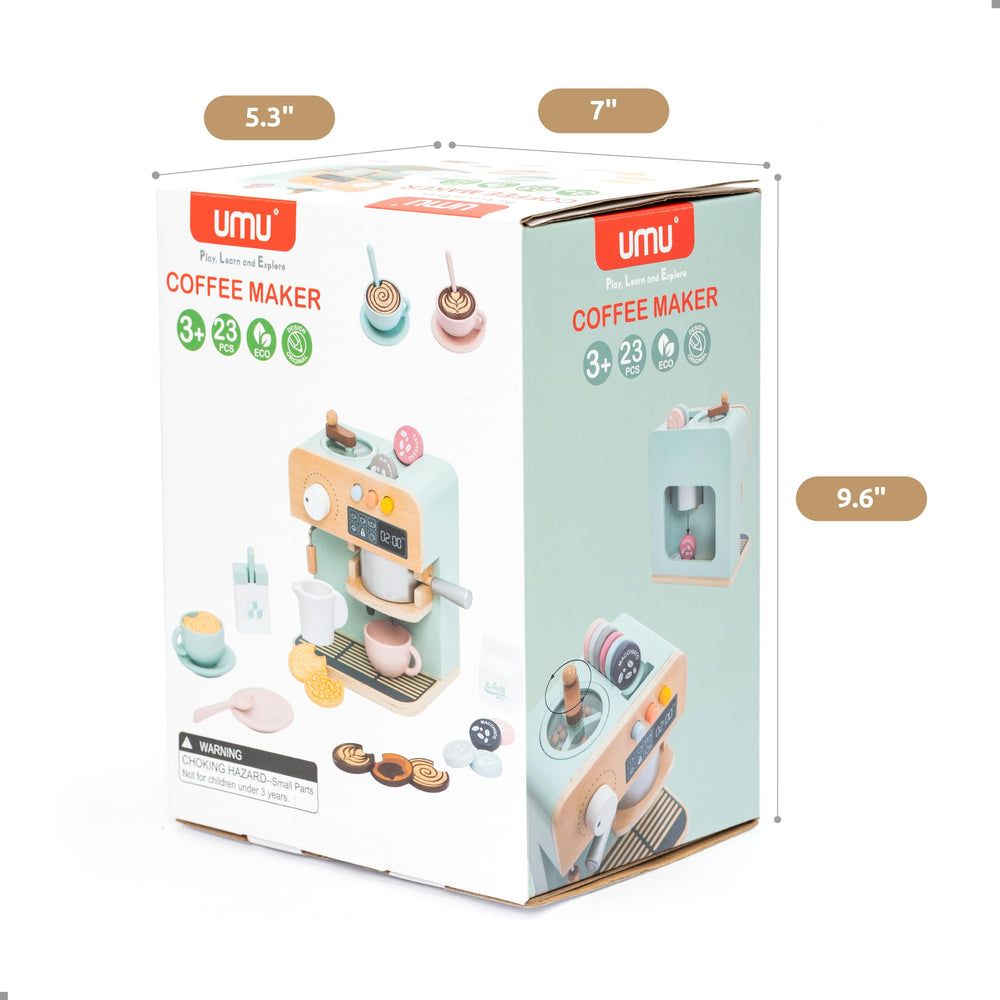 UMU wooden coffee maker kid-friendly design invites safe, durable play.