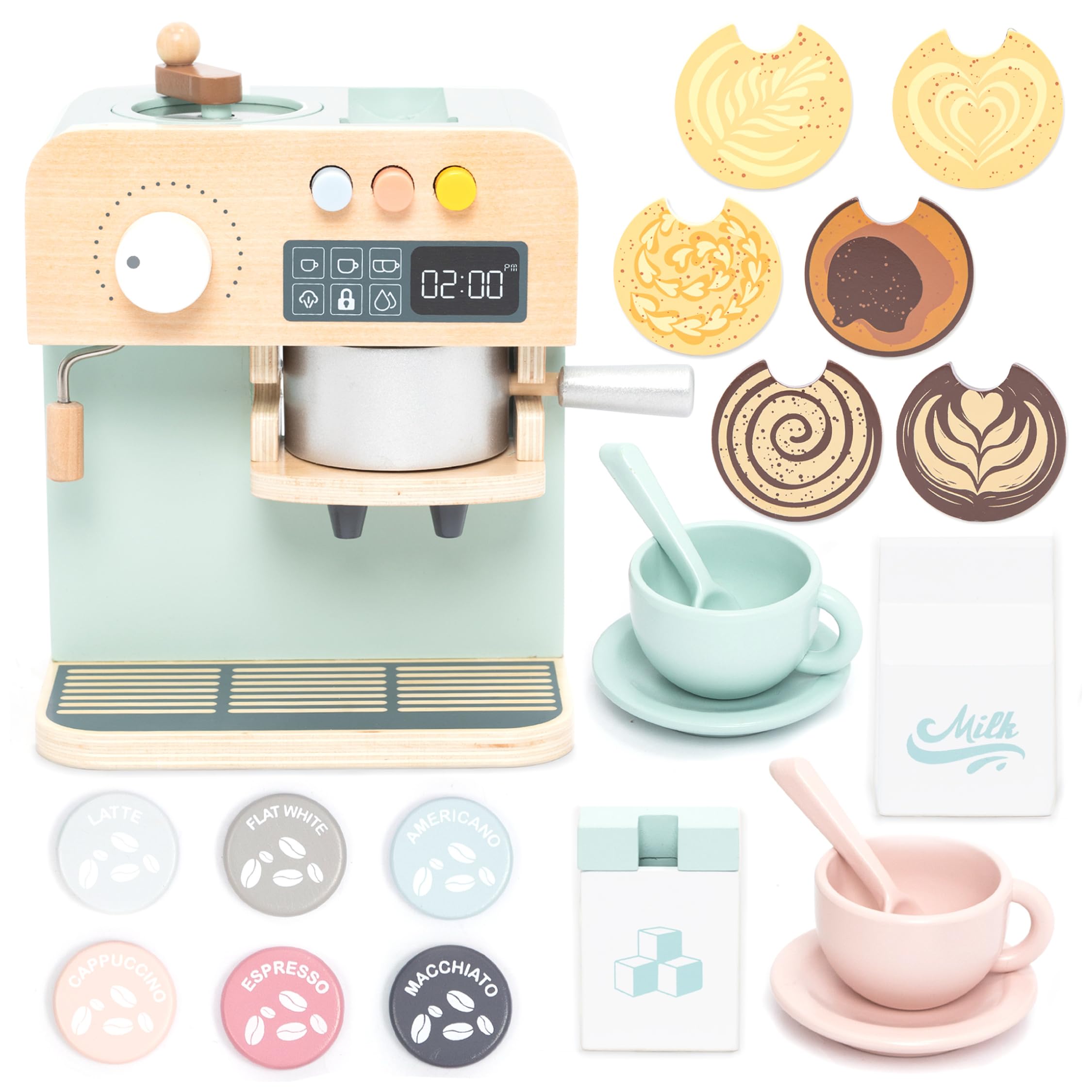 UMU wooden coffee maker lever for pretend play and fine motor control.