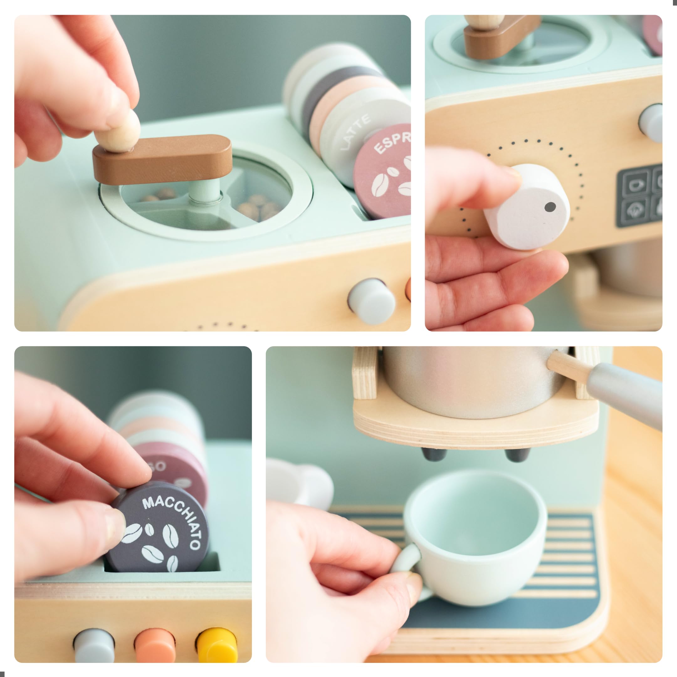 UMU wooden coffee maker pods add realistic details for storytelling.