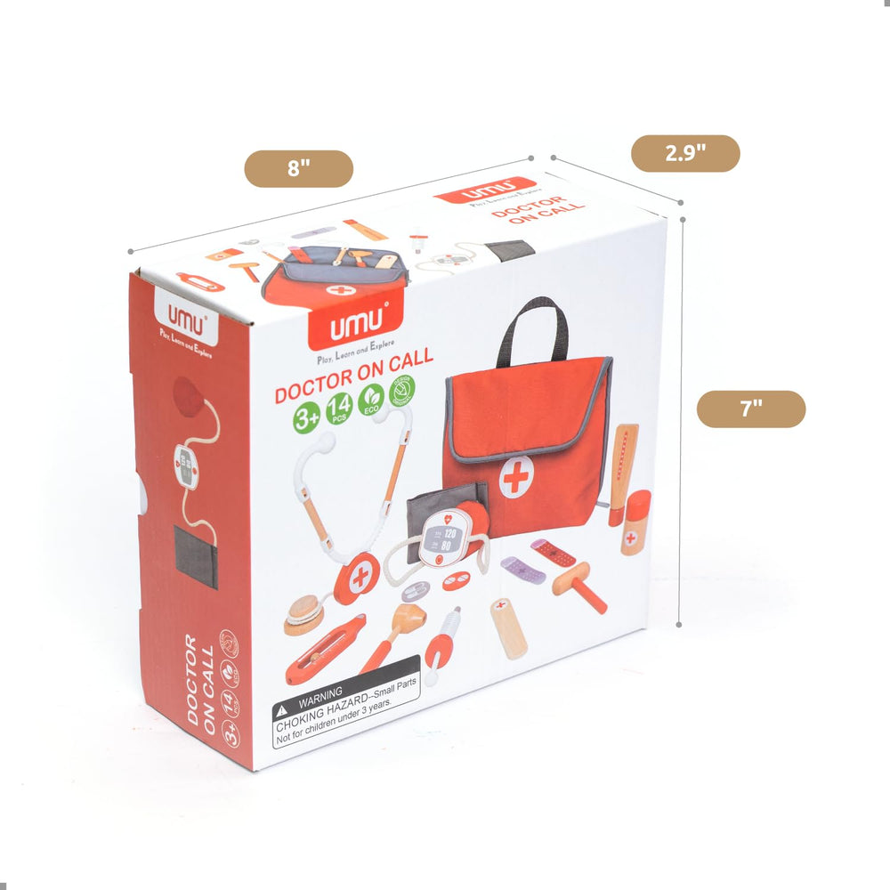 UMU wooden mini doctor kit case keeps all pieces organized for easy cleanup.