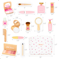 UMU wooden pretend makeup kit case endures busy toddler use.