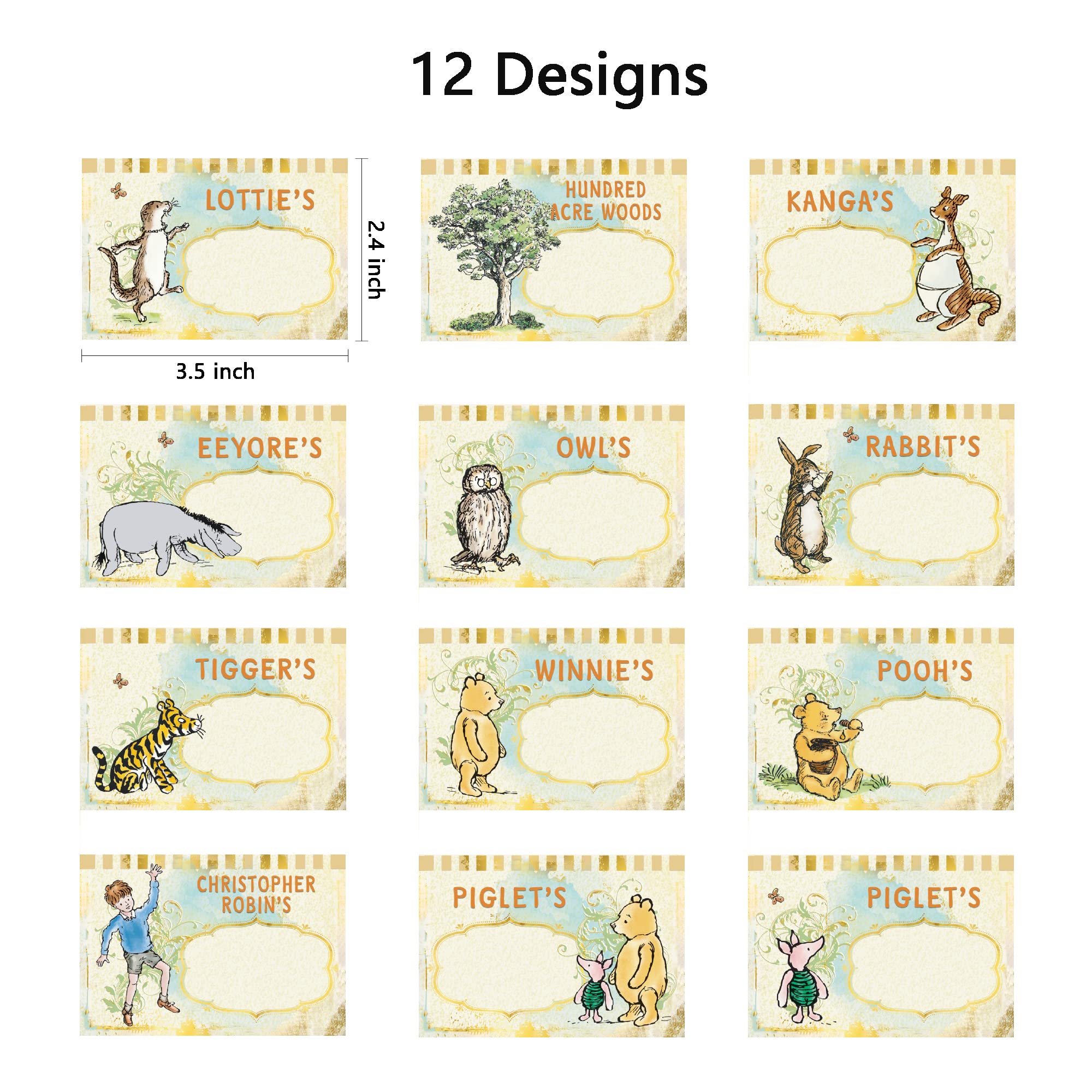 Unbala Pooh food cards add cute, themed labels for baby shower dishes