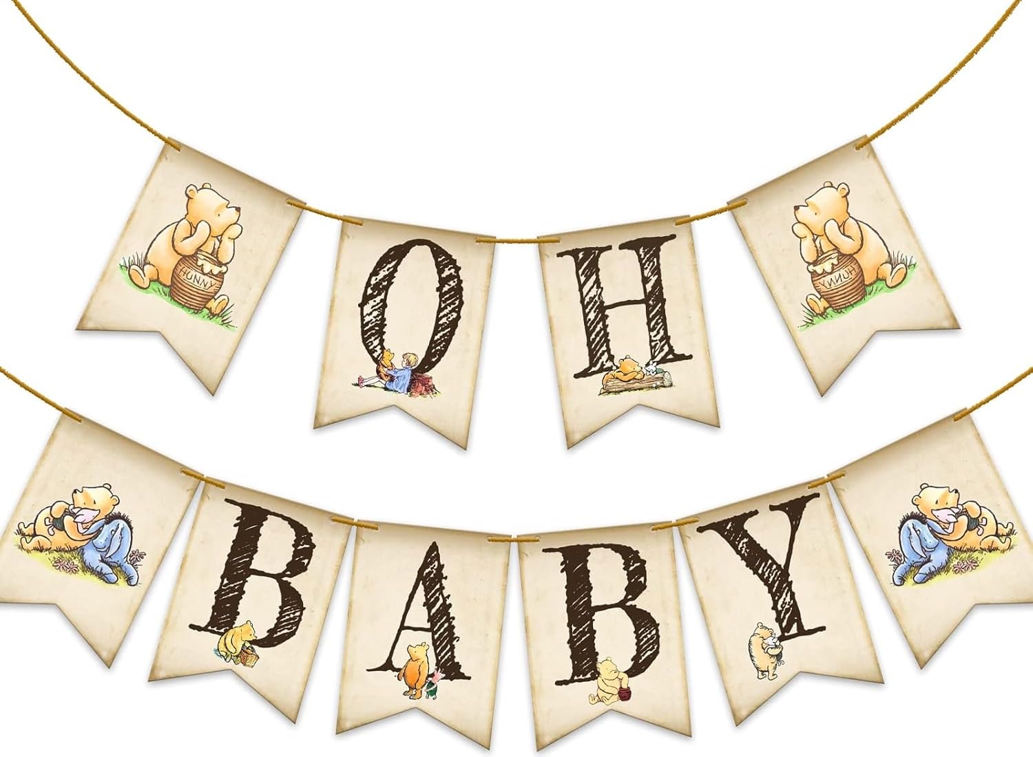 Unbala Winnie Oh Baby Banner setup highlights vibrant Winnie decor for baby showers.