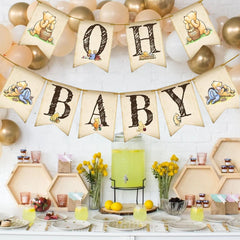 Unbala Winnie Oh Baby Banner size 5x7 demonstrates easy hanging during celebrations.