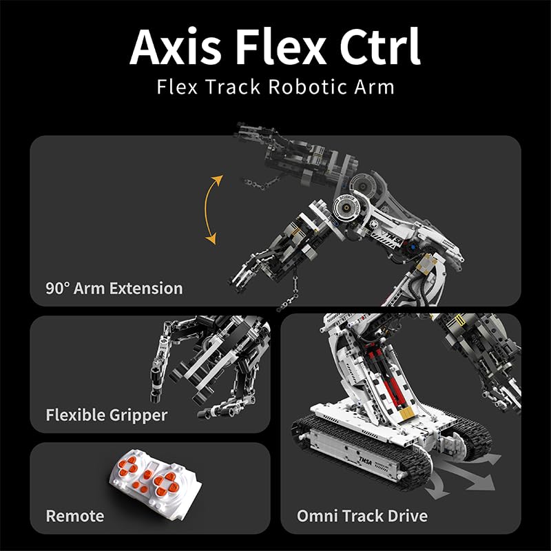 UNCLE BRICK robotic arm reaches 90-degree swing and 180-degree grip.