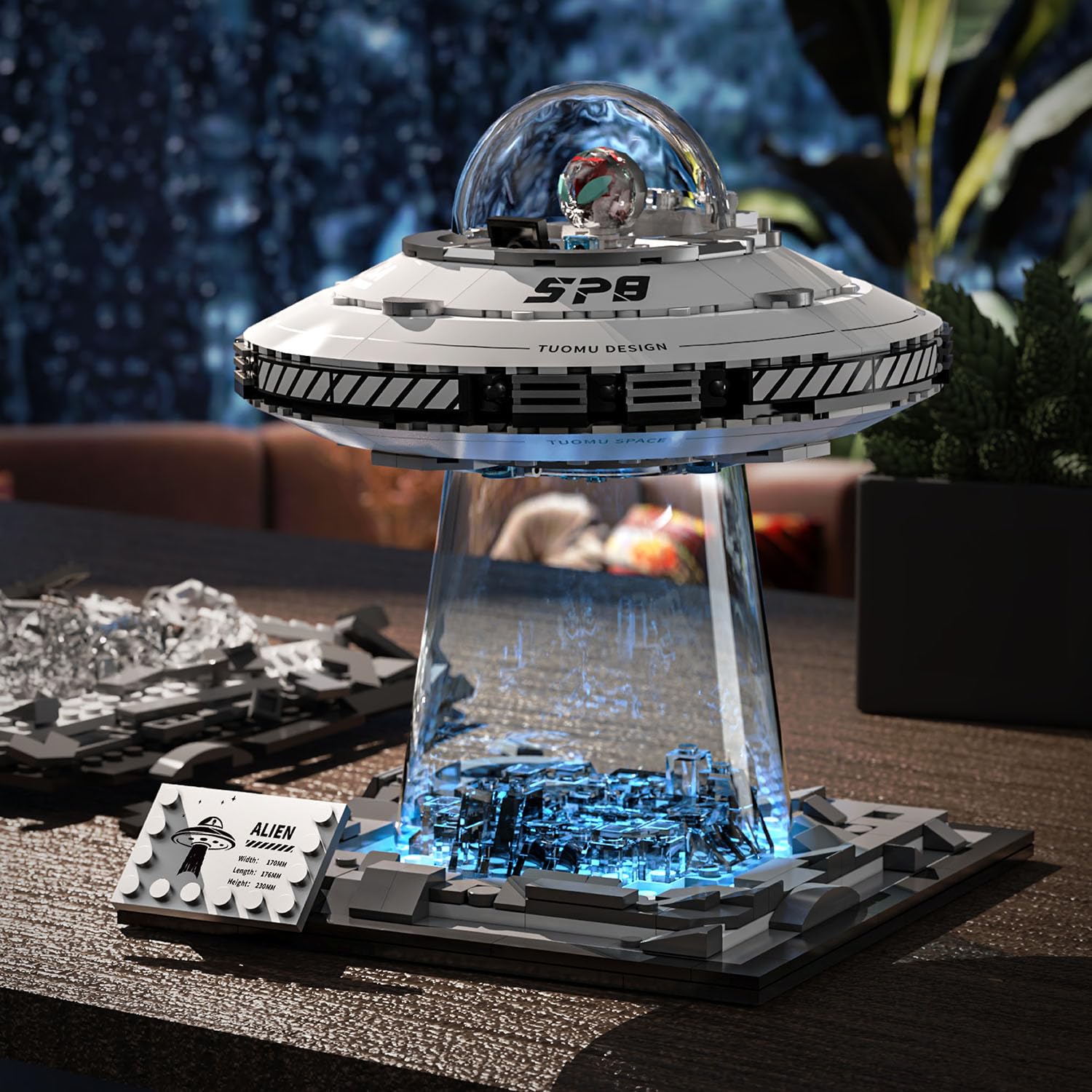 UNCLE BRICK Sci-Fi Collectible Spaceship makes a striking shelf ornament