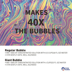 Uncle Bubble eco packaging pouch emphasizes reduced plastic waste and easy transport.