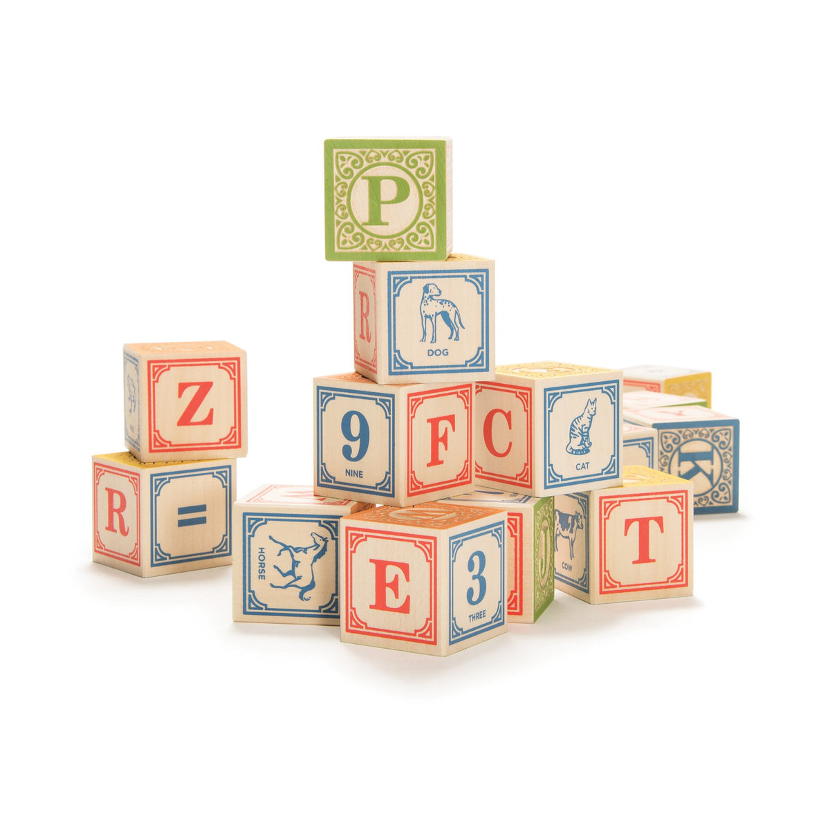 Uncle Goose Classic ABC Blocks stacked for early alphabet learning and building.
