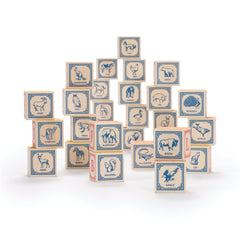 Colorful letters and animals on Uncle Goose blocks spark imaginative play and storytelling.