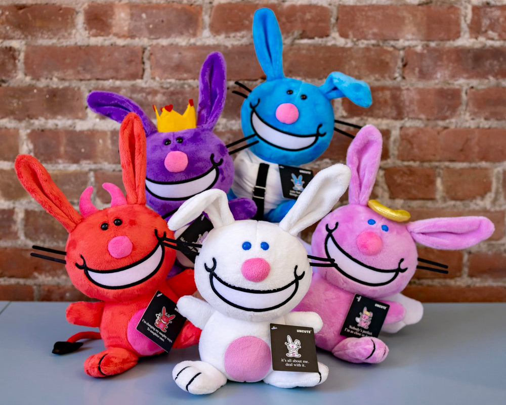 UNCUTE It's Happy Bunny Plush Angel features a detailed face for characterful appeal.