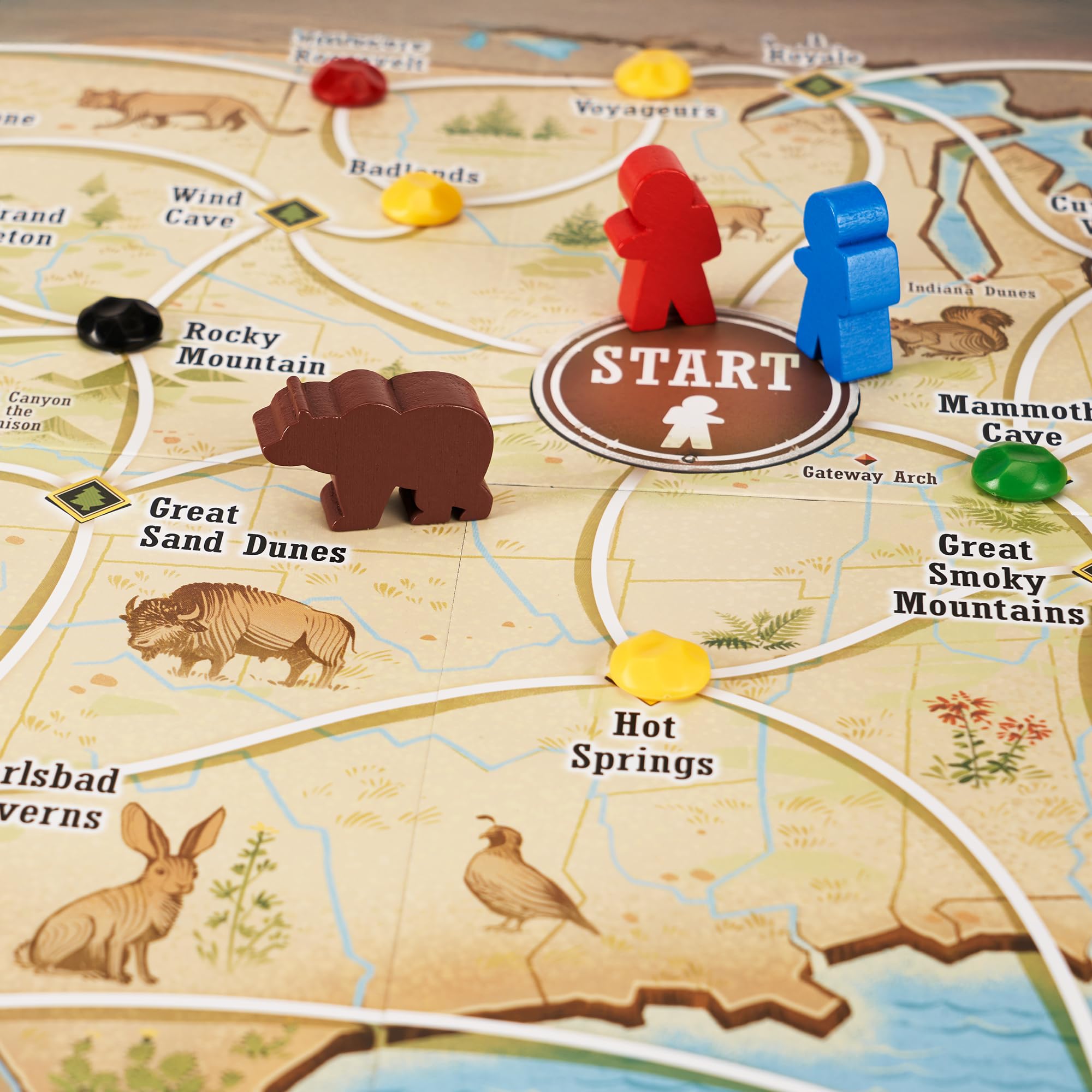 Underdog Games Trekking the National Parks board artwork enhances immersion during outdoor-themed sessions.