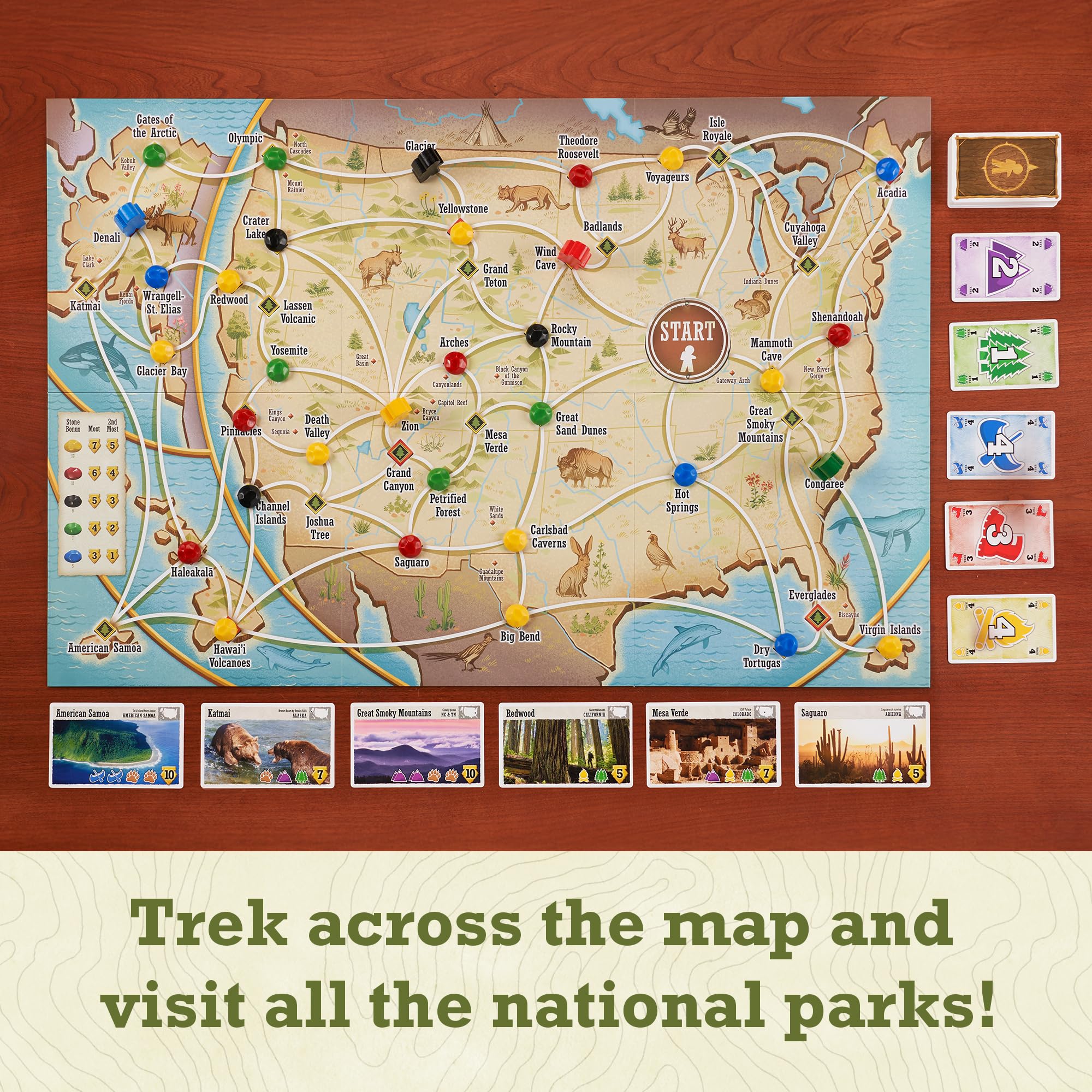 Underdog Games Trekking the National Parks card deck delivers vibrant art for engaging learning.
