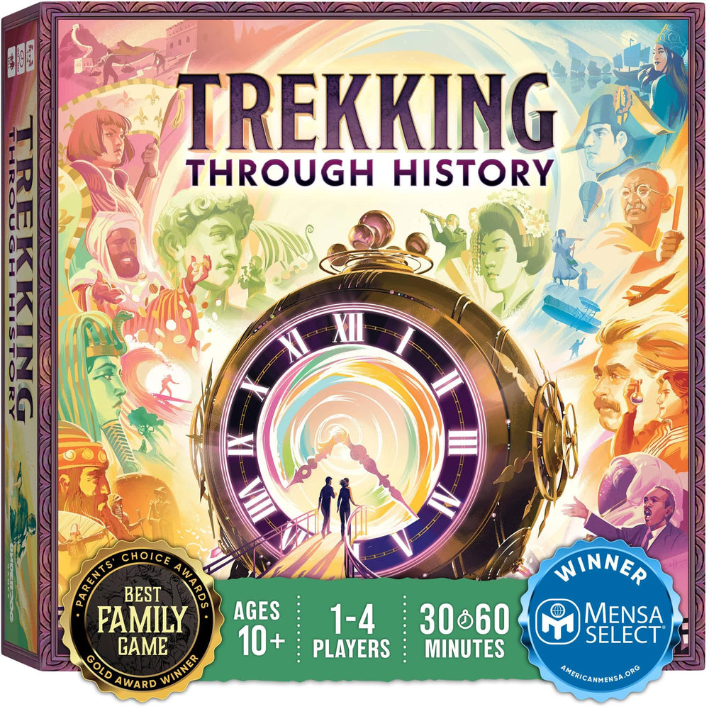 Underdog Games Trekking Through History box cover with vibrant art, ideal for family game night.