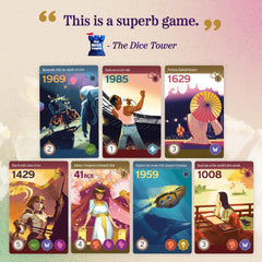 Trekking Through History cards art showcases historic figures and scenes for engaging, learning-friendly play.