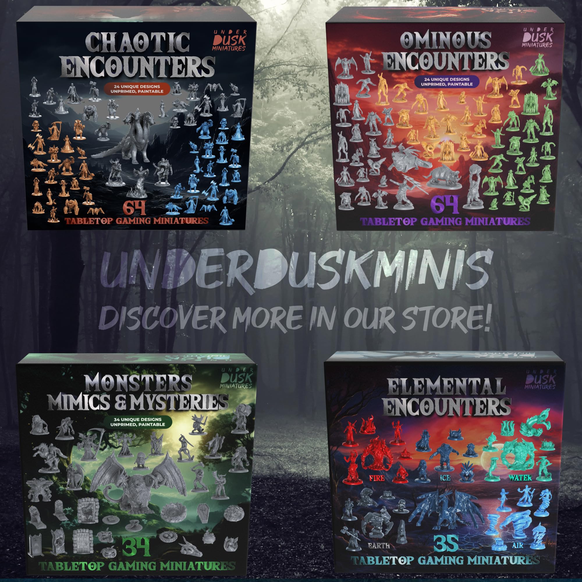 Underdusk Complete miniature range collection for varied sizes and versatile tabletop battles.