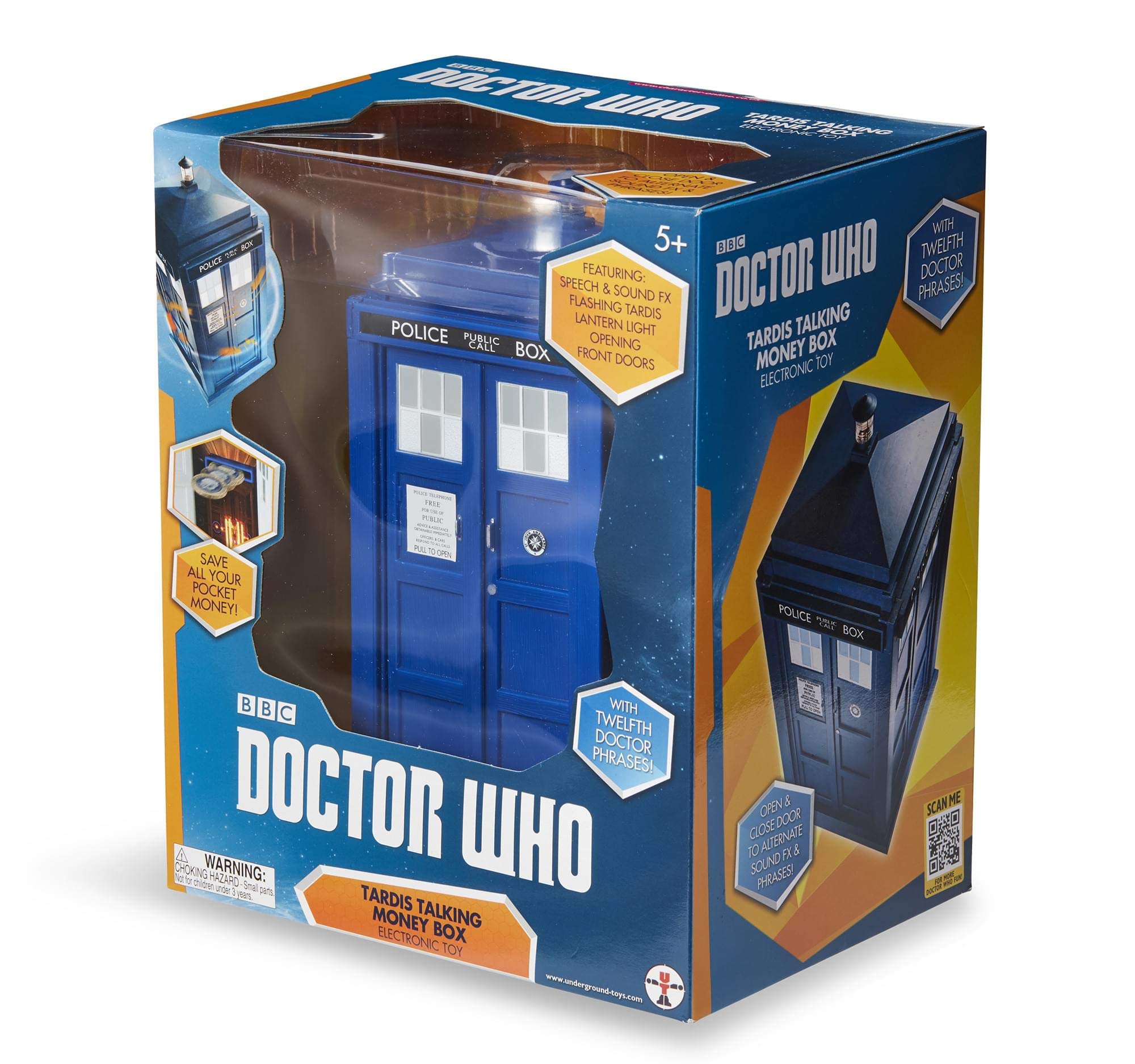 Underground Toys Doctor Who TARDIS Bank lights flash, captures time-travel vibe