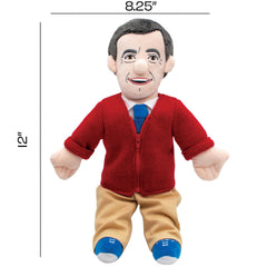 The Unemployed Philosophers Guild Mister Rogers doll in blue sneakers, nostalgic gift idea.