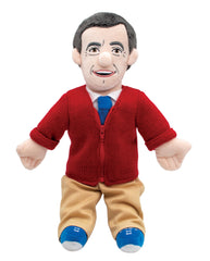 The Unemployed Philosophers Guild Mister Rogers doll in red sweater, cozy cuddle friend.