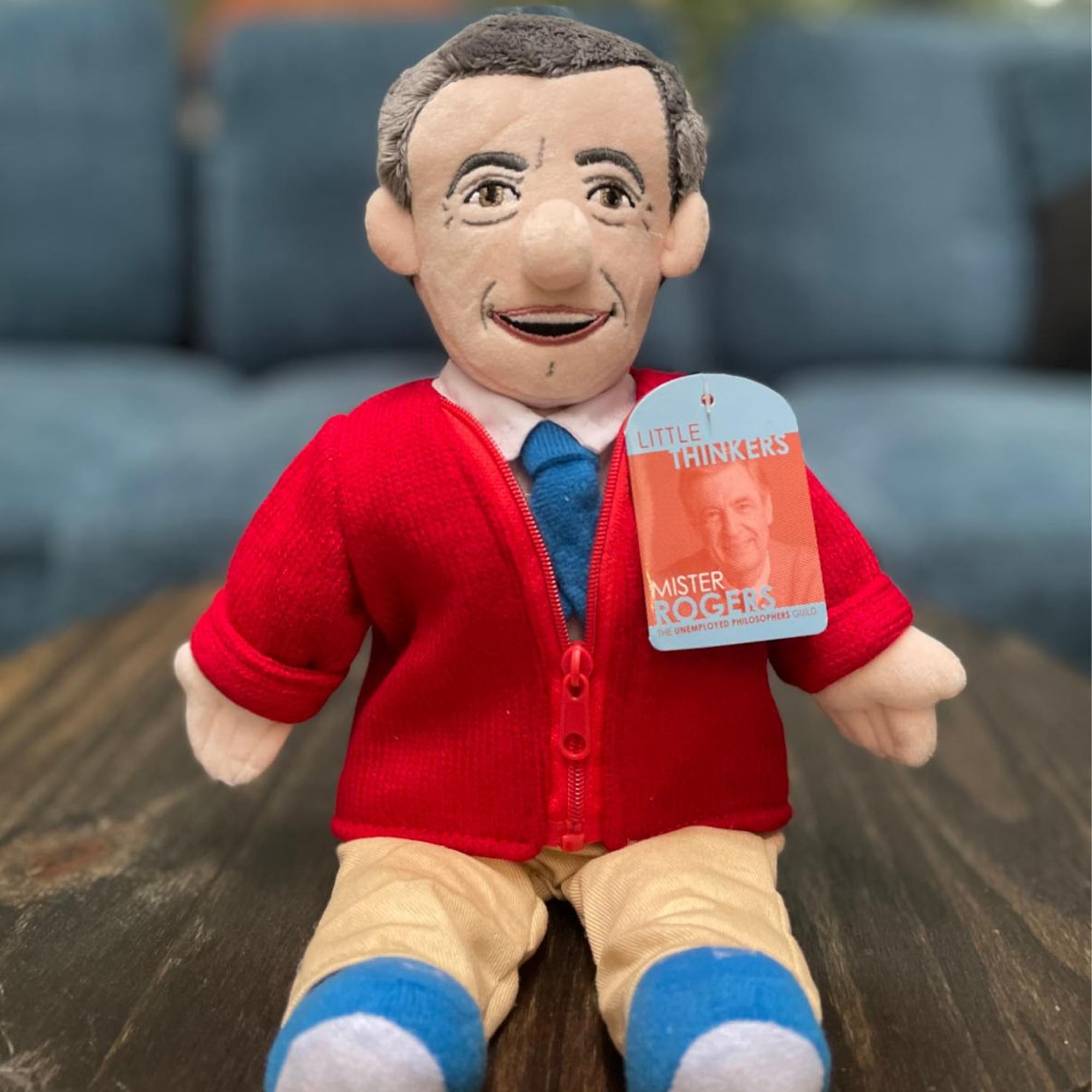The Unemployed Philosophers Guild Mister Rogers doll with removable tag, keepsake with bio.