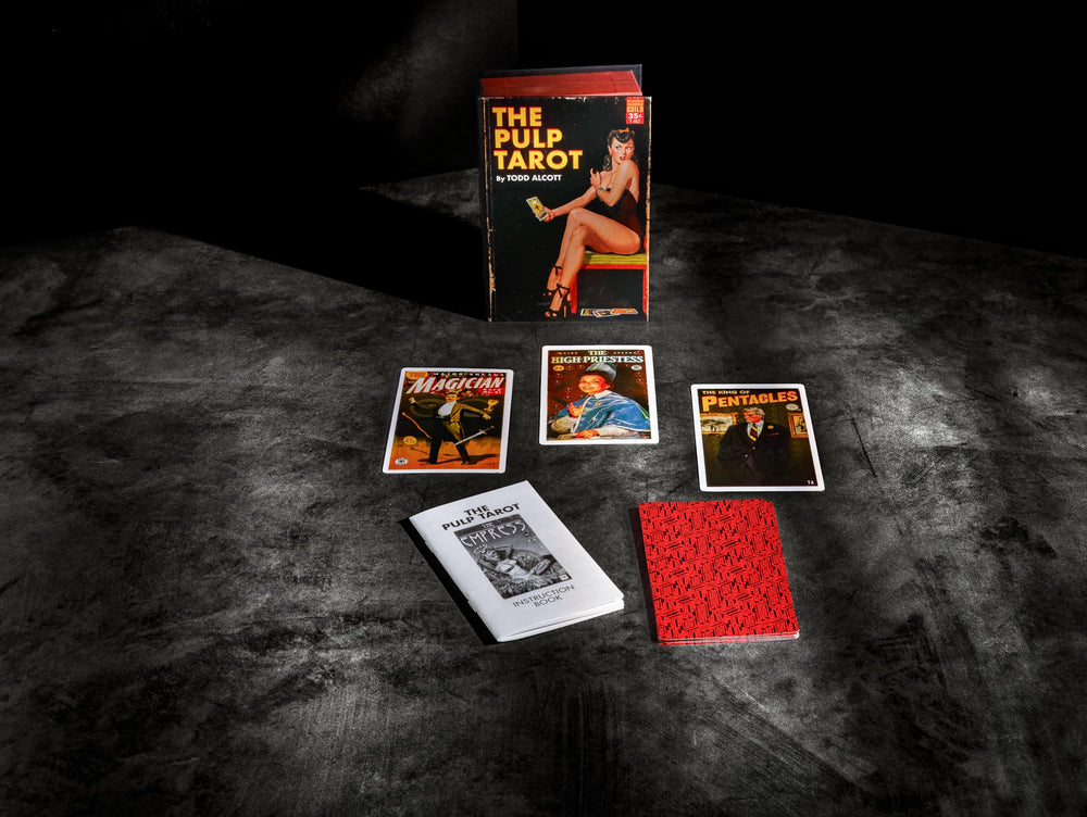 Unemployed Philosophers Guild bold black and red palette evokes pulp aesthetics.