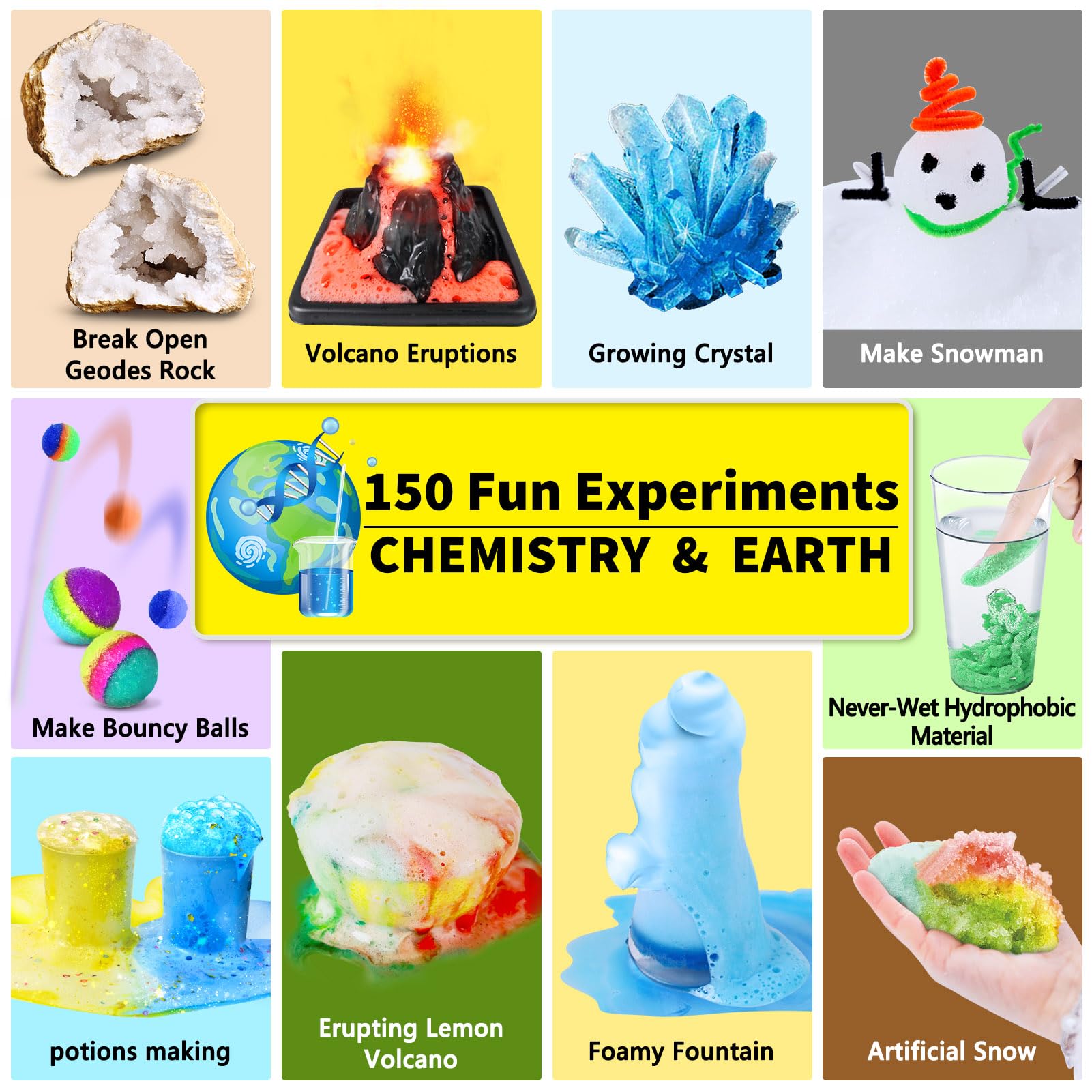 UNGLINGA 150 experiments geodes kit reveals crystal-like formations for observation.
