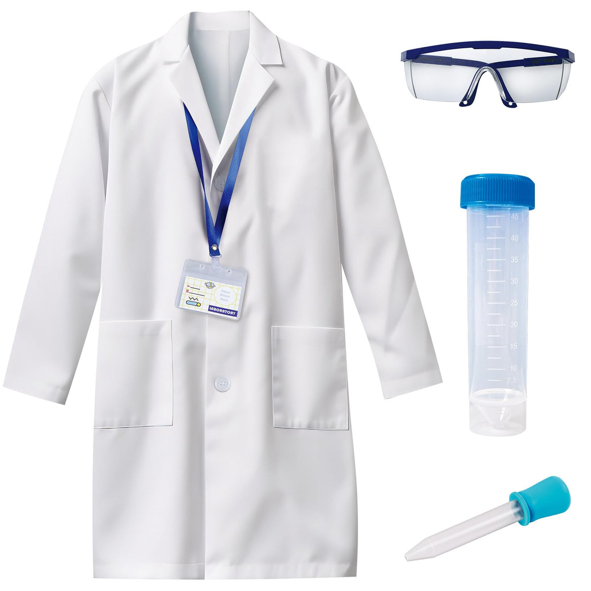 UNGLINGA Kids lab coat with science goggles, ideal for pretend science play.