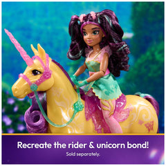 Ava with Leaf pose highlights the magical rider-unicorn bond.