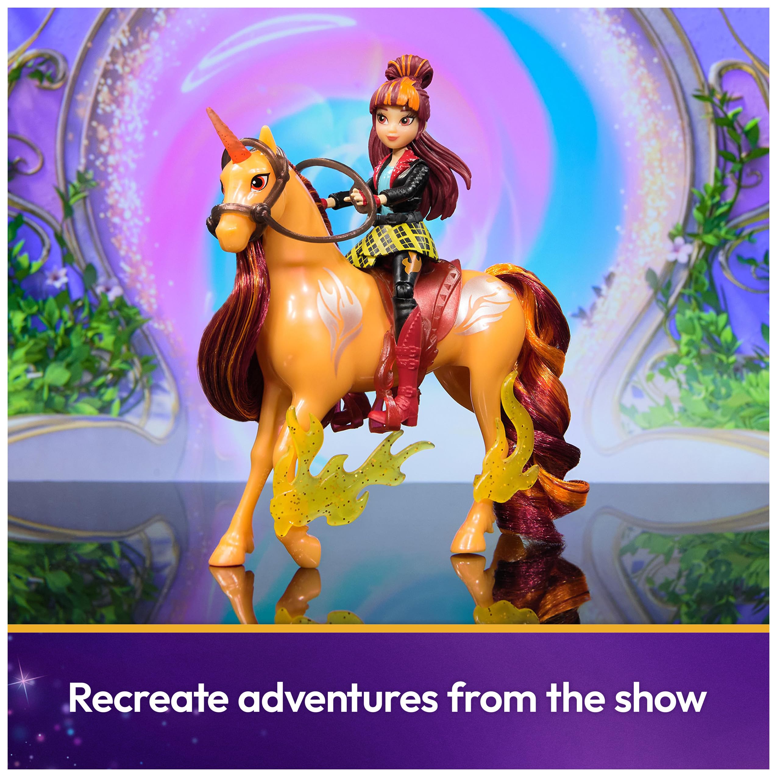 Hair-styling tool helps keep Cinder's mane smooth during grooming pretend play.