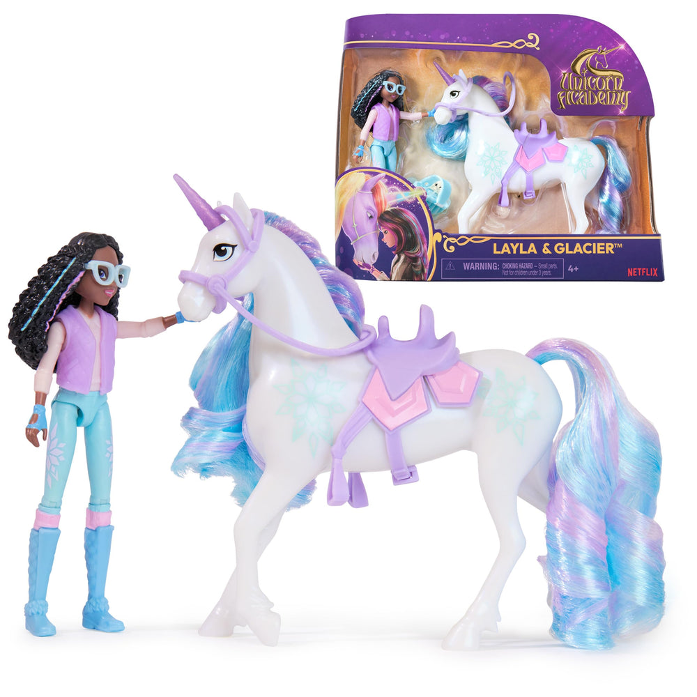 Unicorn Academy Layla-Glacier ride-doll for action-packed imaginative play.