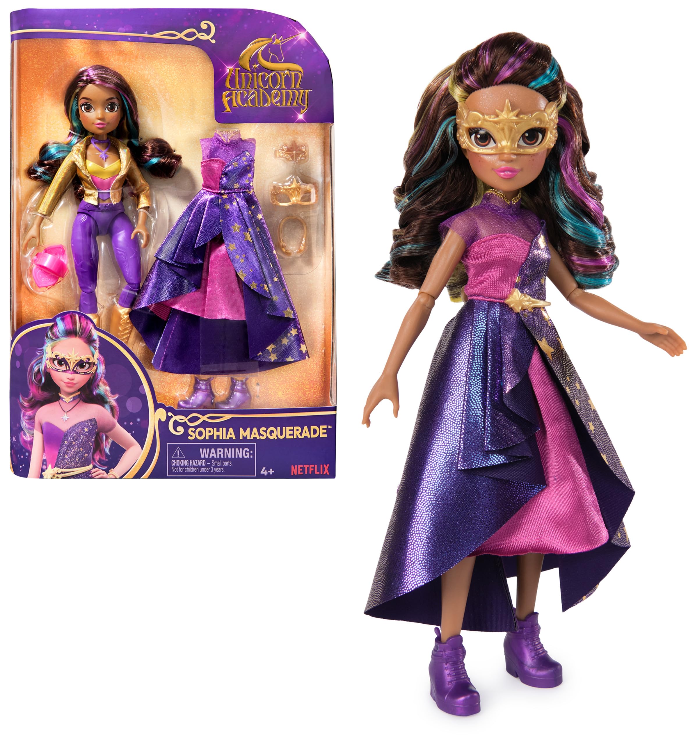 Unicorn Academy Sophia Masquerade ball doll in ball gown for imaginative play