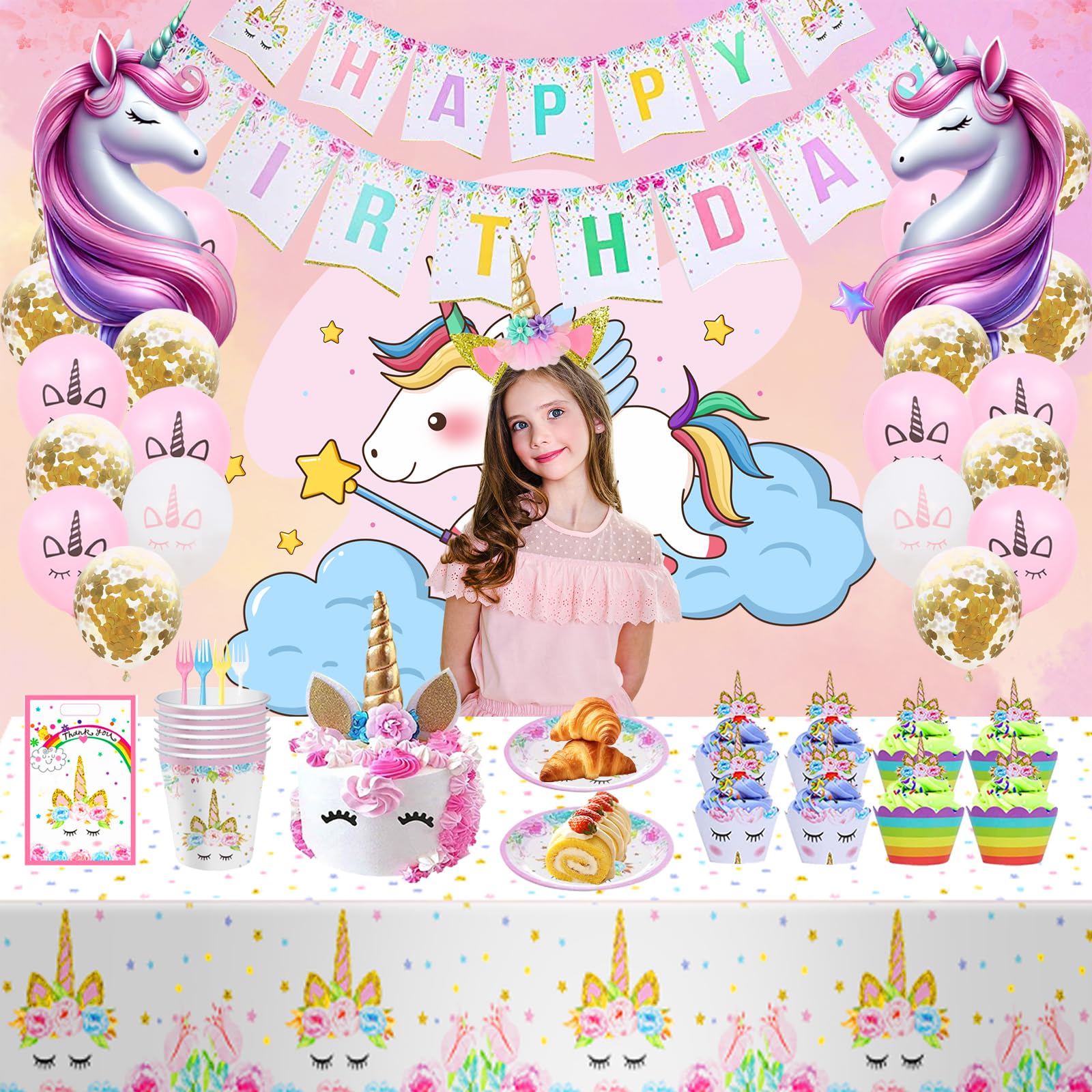 Unicorn Birthday Party Supplies: cupcake toppers for charming treats