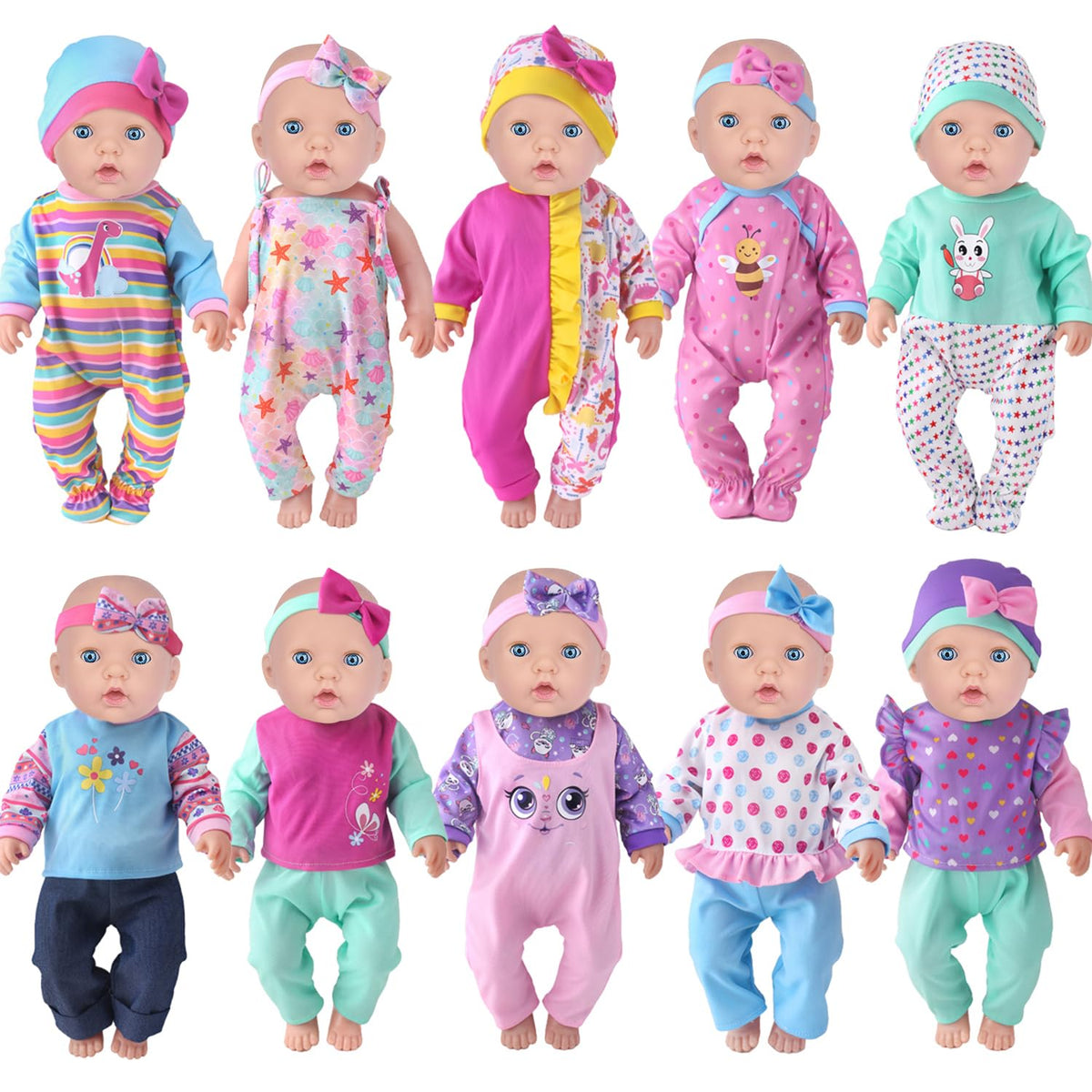 UNICORN ELEMENT 10-sets doll clothes and PJs for 14-18 inch dolls, easy to mix and match.