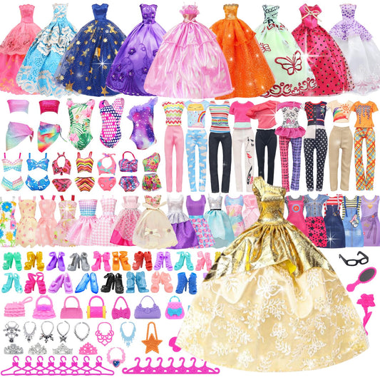 UNICORN ELEMENT 100-pcs doll clothes and accessories set in a box for imaginative dress-up.