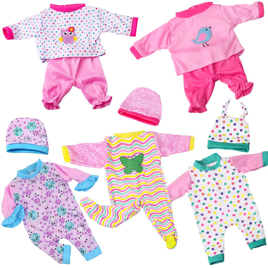 UNICORN ELEMENT 5-set doll clothes packaging featuring colorful outfits for 14-18 inch dolls