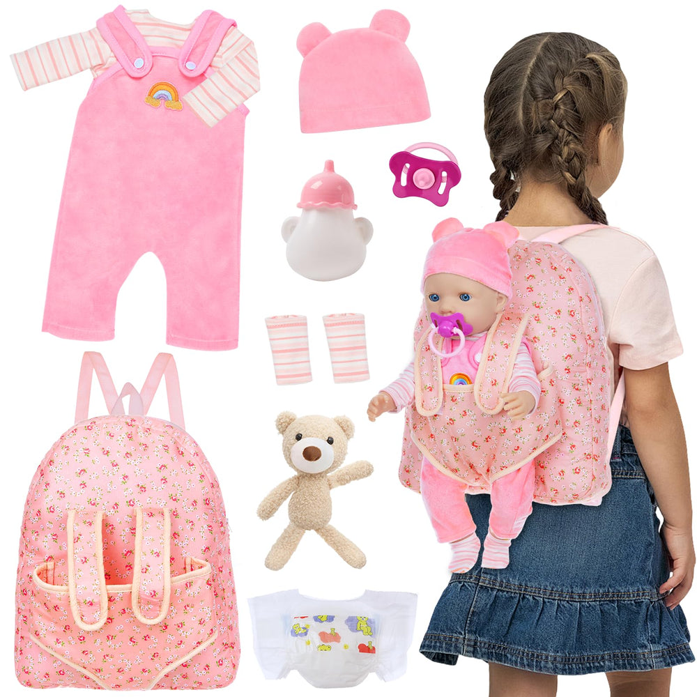 Unicorn Element baby doll backpack carrier for 14-18 inch dolls, durable and portable.