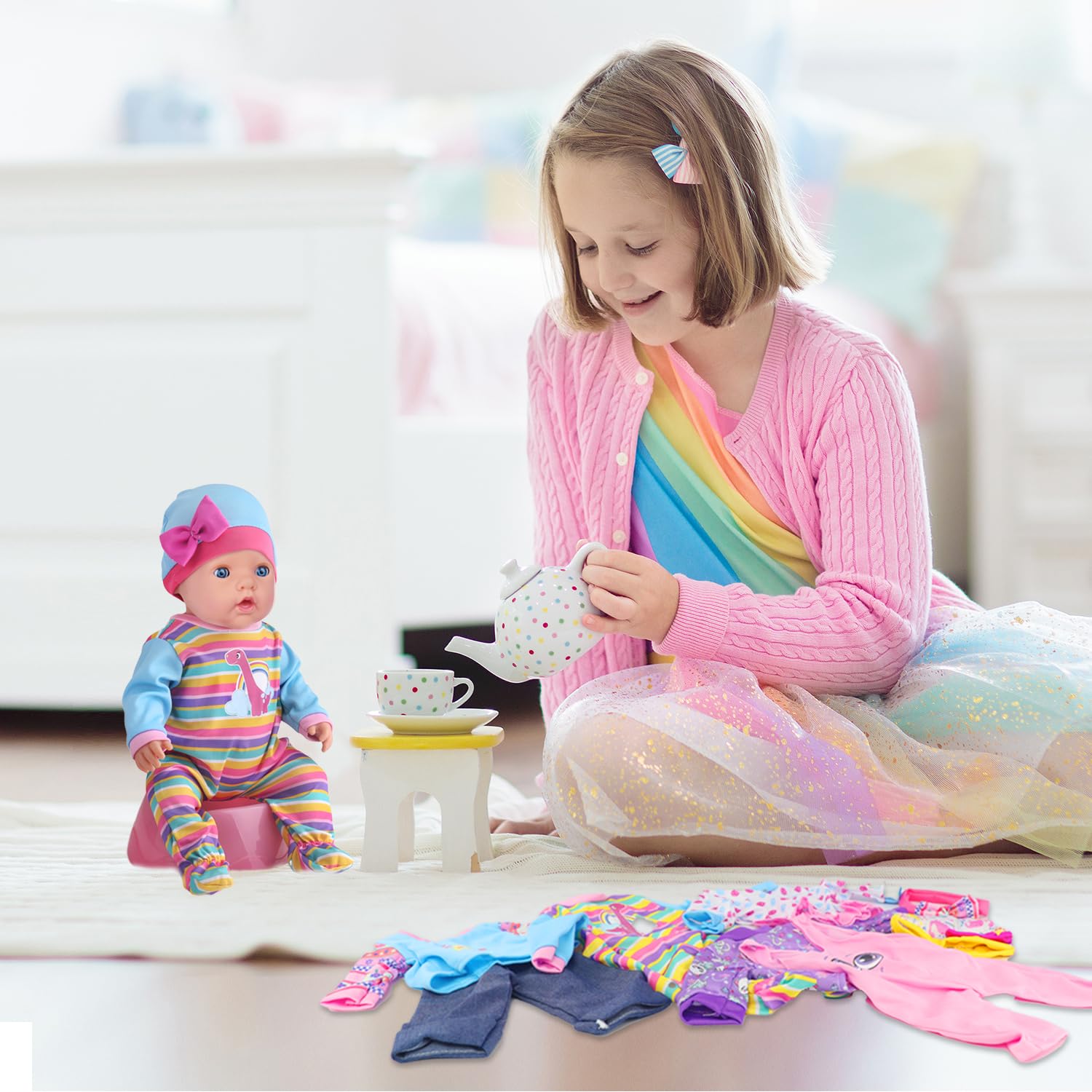 UNICORN ELEMENT colorful-patterns doll clothes support imaginative styling and fun storytelling.