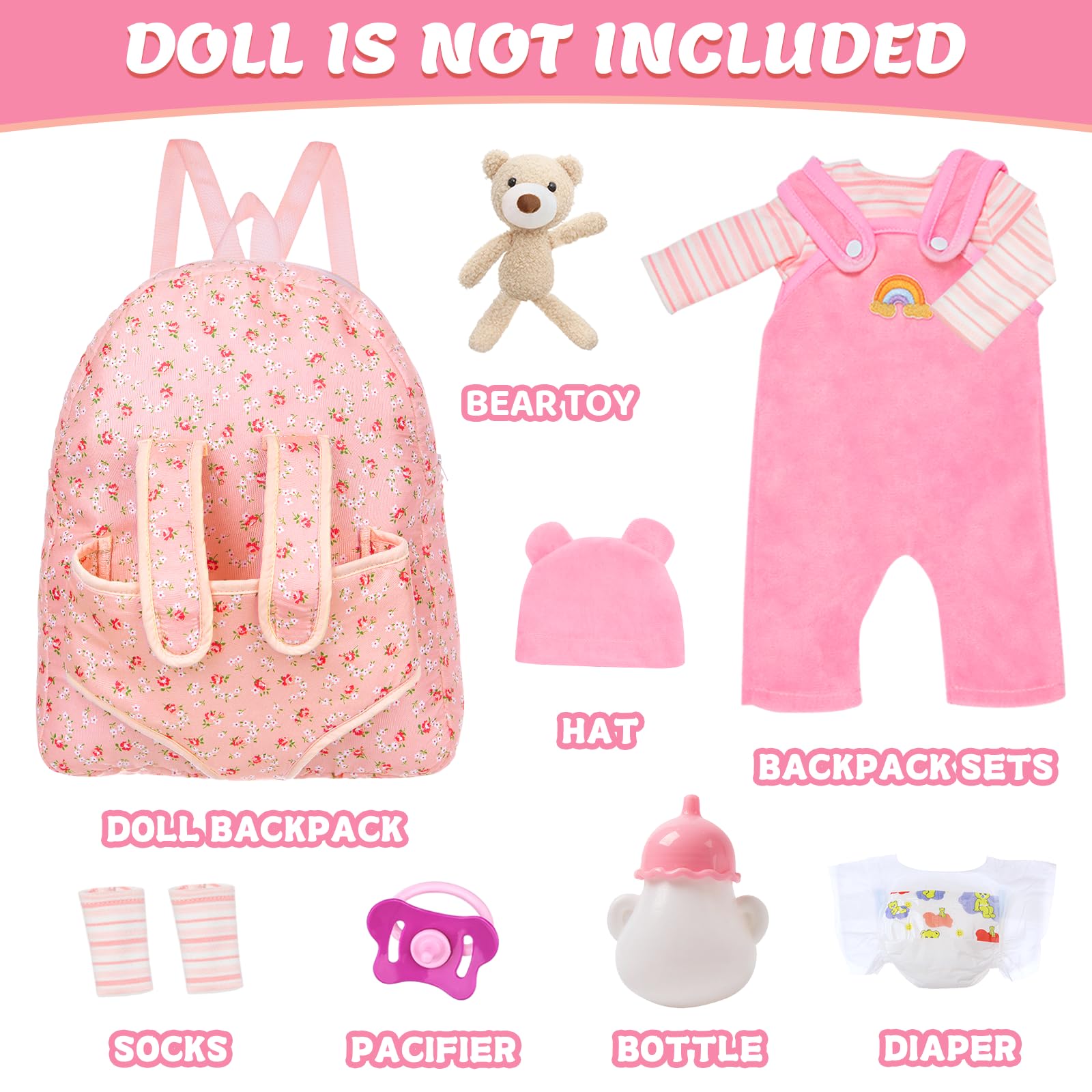 Unicorn Element doll clothes set with bottle and pacifier promotes creative pretend play.