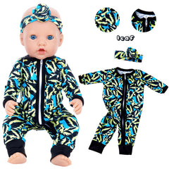 UNICORN ELEMENT doll wearing leaf-pattern jumpsuit, showcasing design and fit.