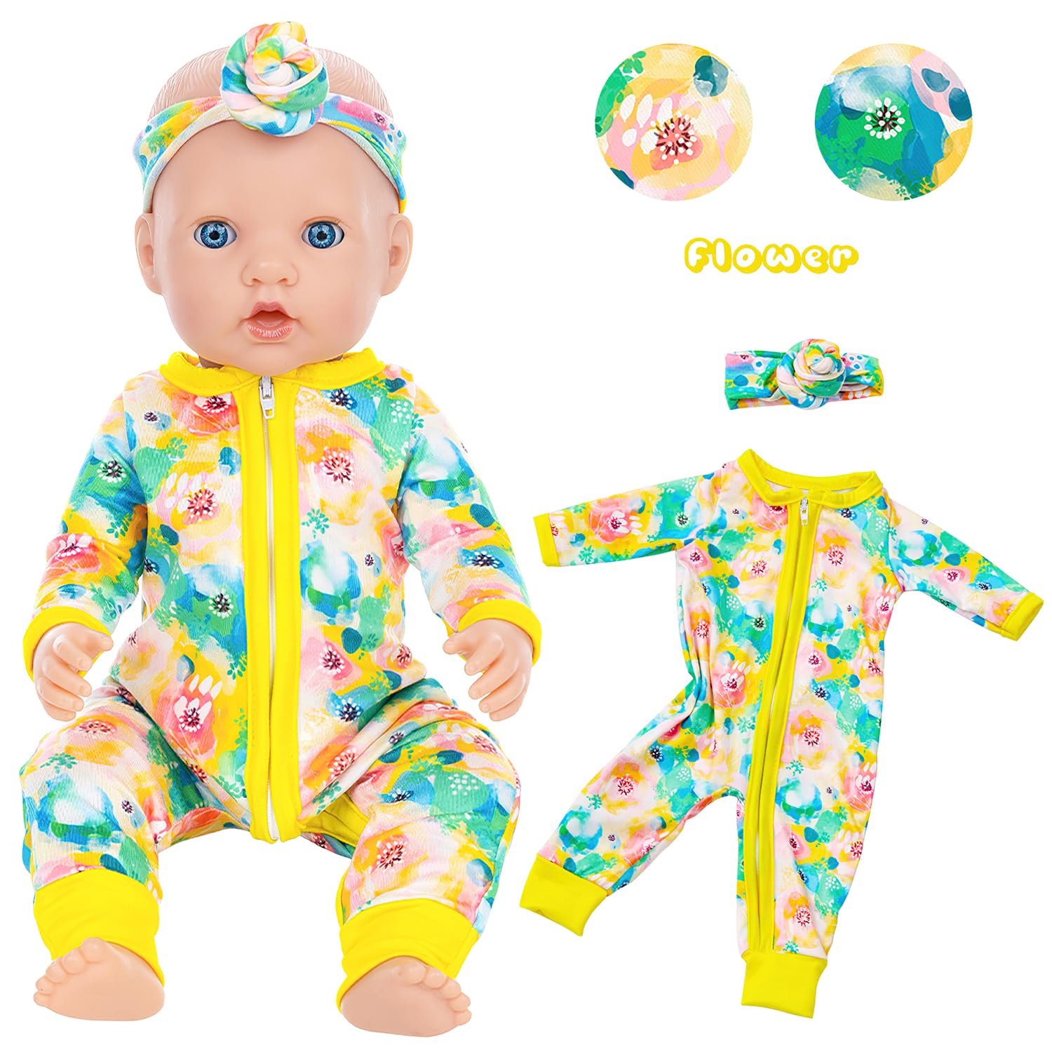 UNICORN ELEMENT flamingo jumpsuit on a doll, tropical charm for dress-up.