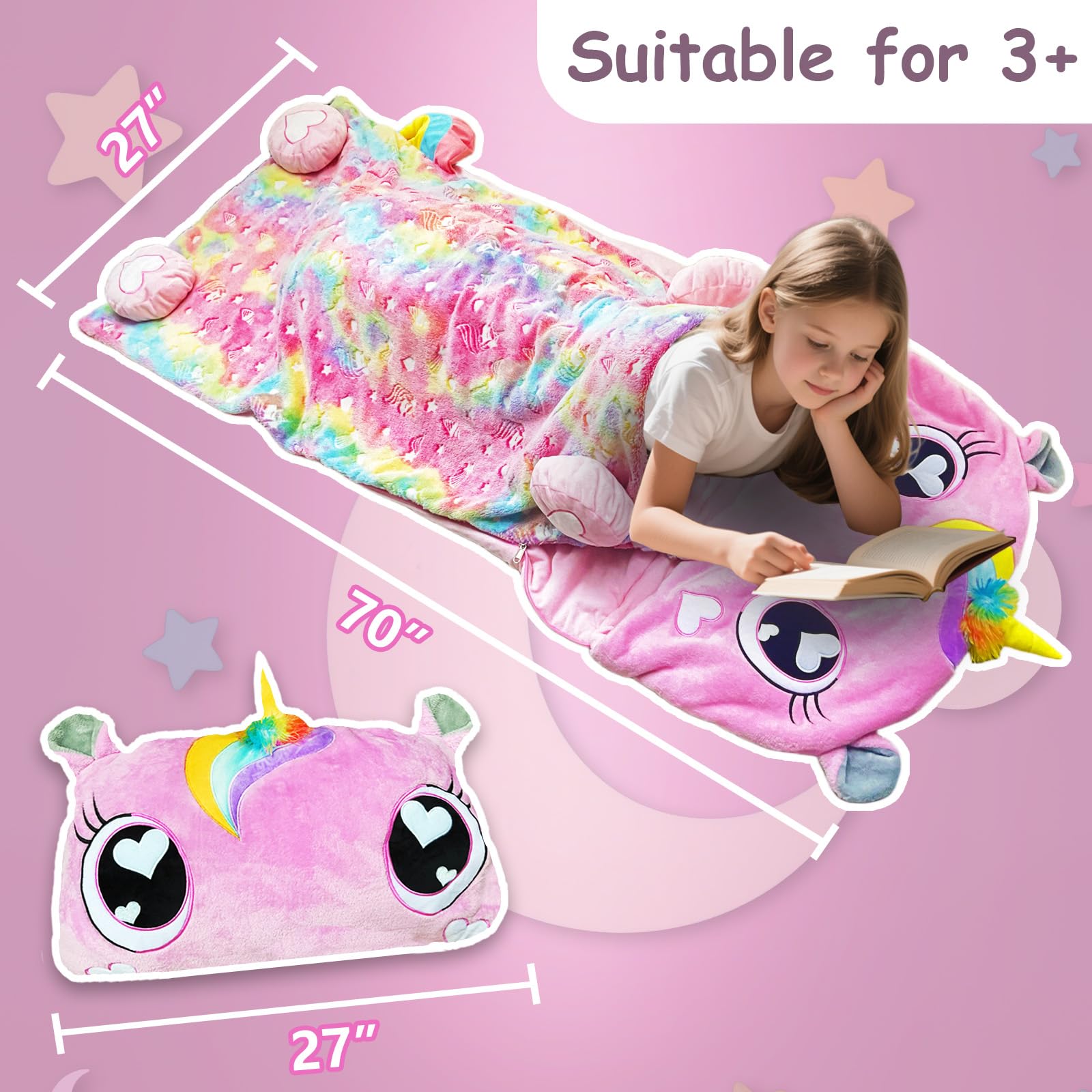 Unicorn Slumber machine-washable sleeping bag, quick cleanup after daycare adventures.