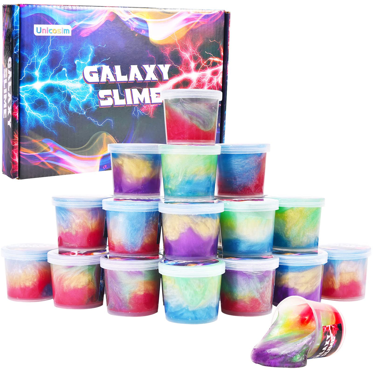 Unicoslm Galaxy Slime bulk 24-pack for party favors and interactive play.