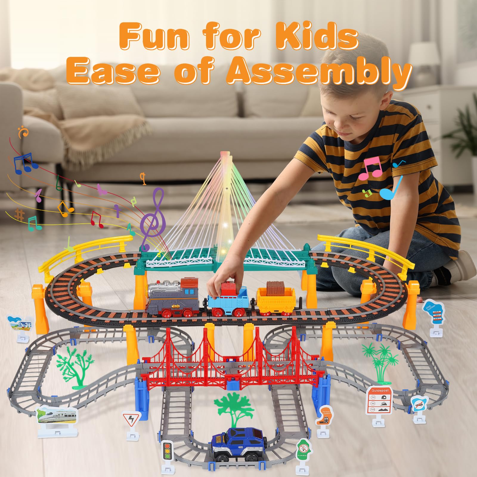 Unimoly 100+ track pieces support varied layouts and problem solving