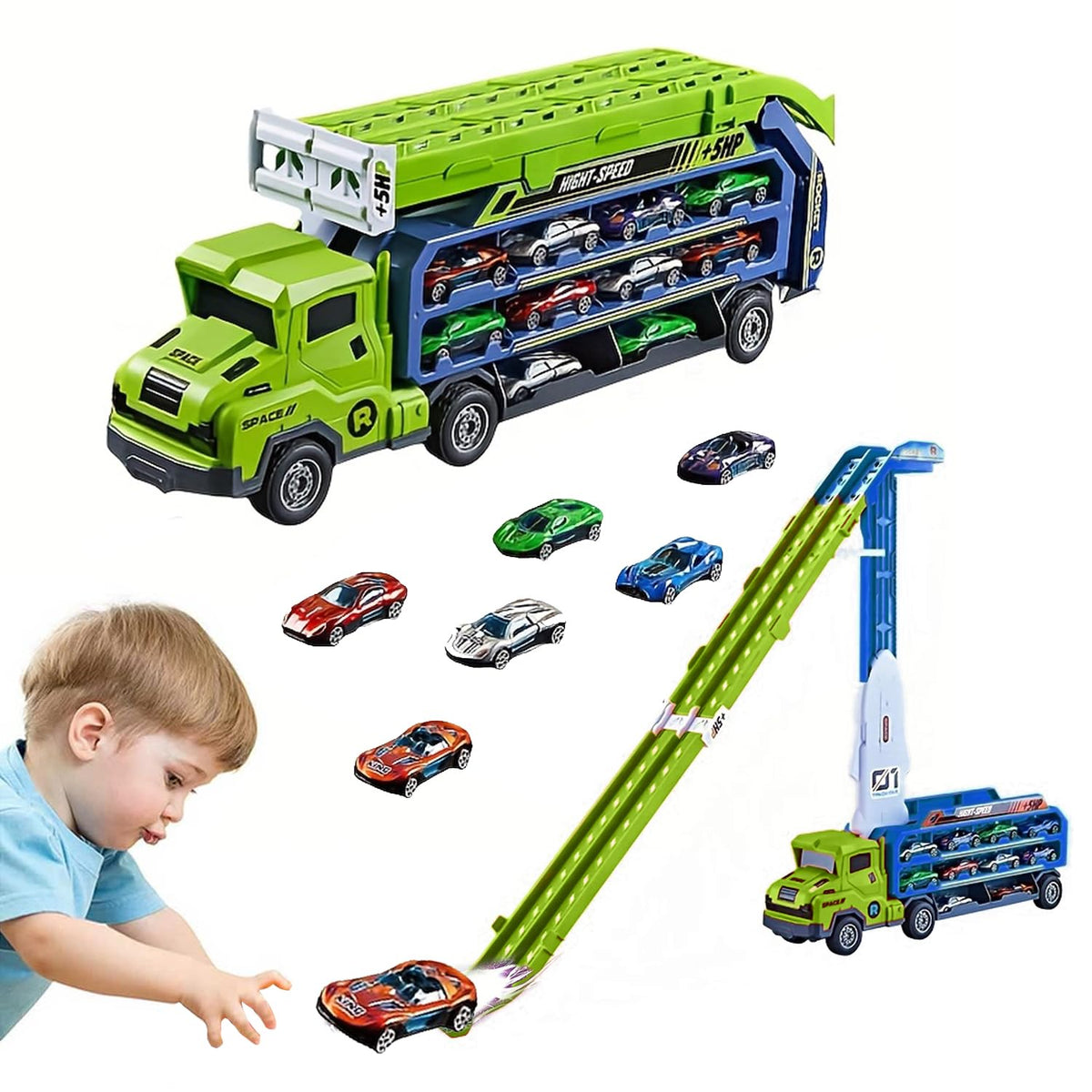 Unimoly Carrier Truck folded driving mode for portable play sessions.
