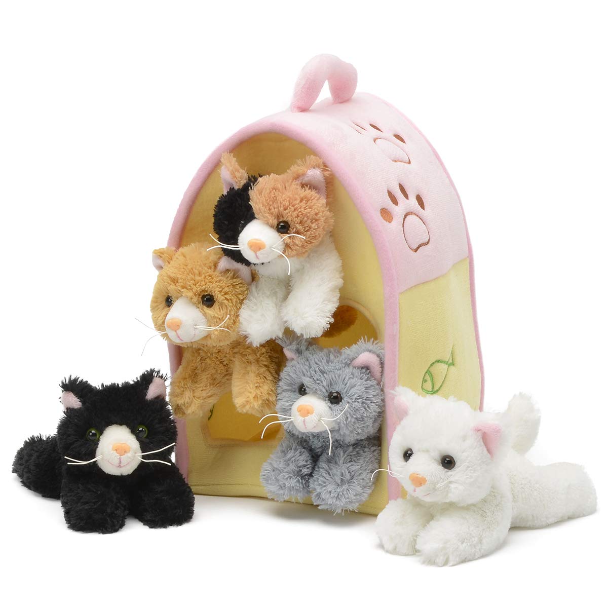 Unipak Plush Cat House with five kittens for imaginative play and travel