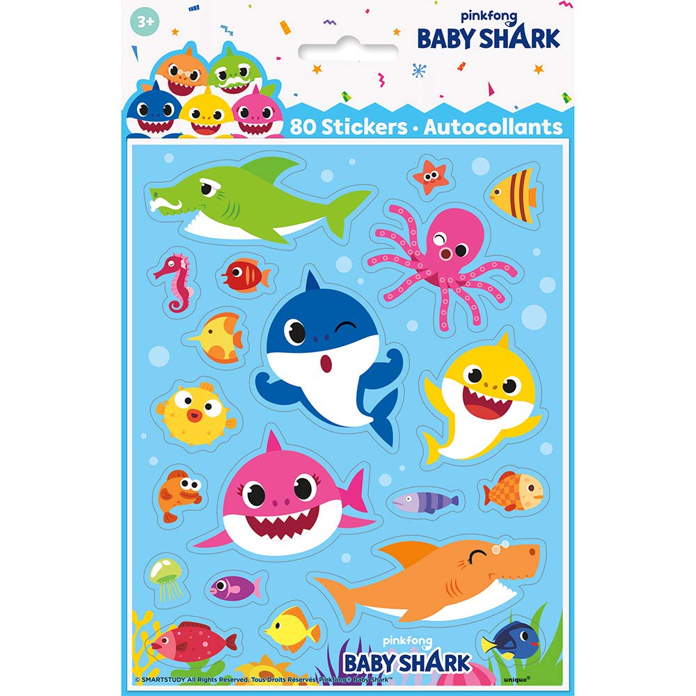 Unique Baby Shark sticker sheet multicolor 8inch ideal for party decor and crafts