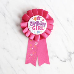 Unique Birthday Girl Red Fabric Award Badge 7inch party-scene demonstrates easy-to-use party accessory
