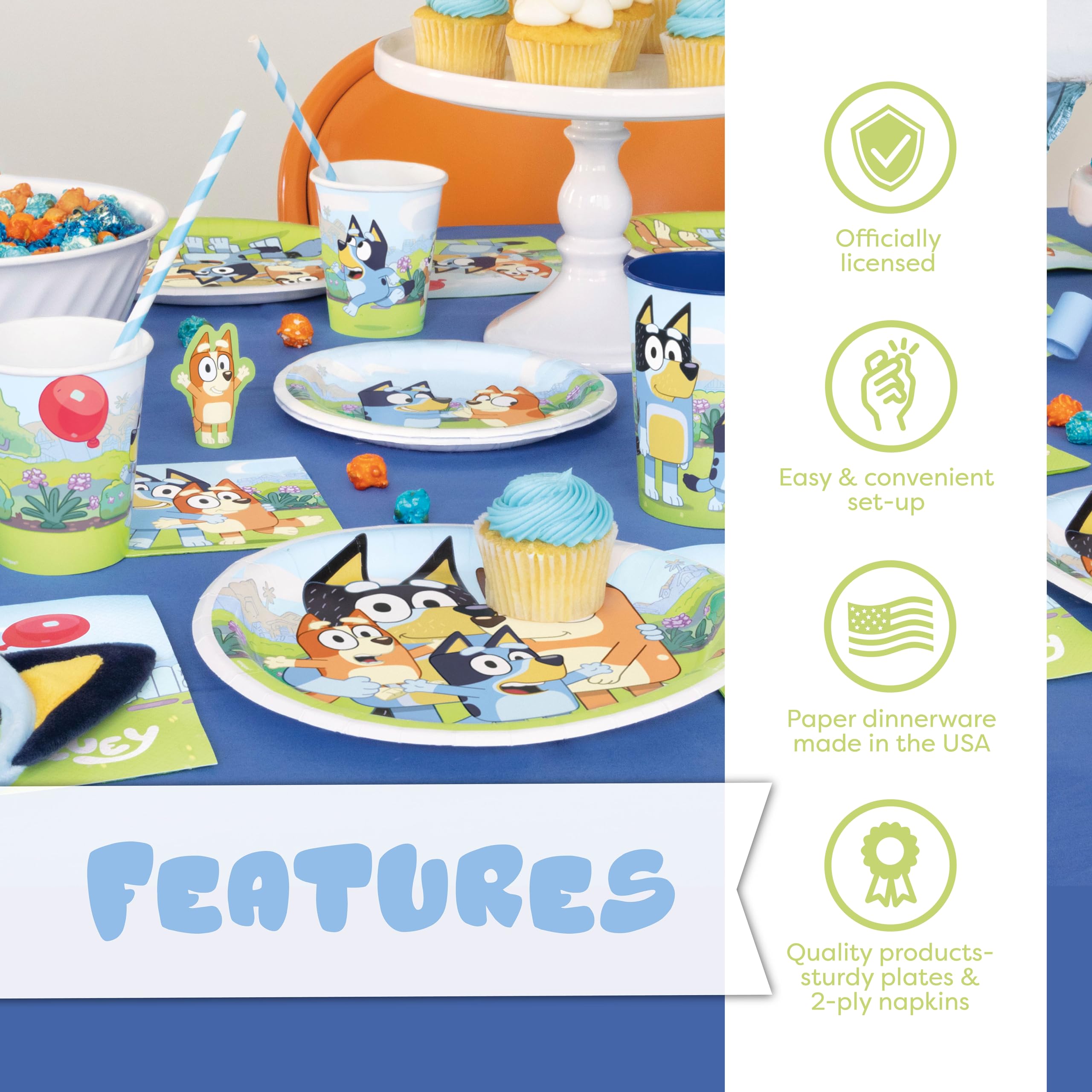 Unique Bluey blue forks provide sturdy utensils for easy party dining.