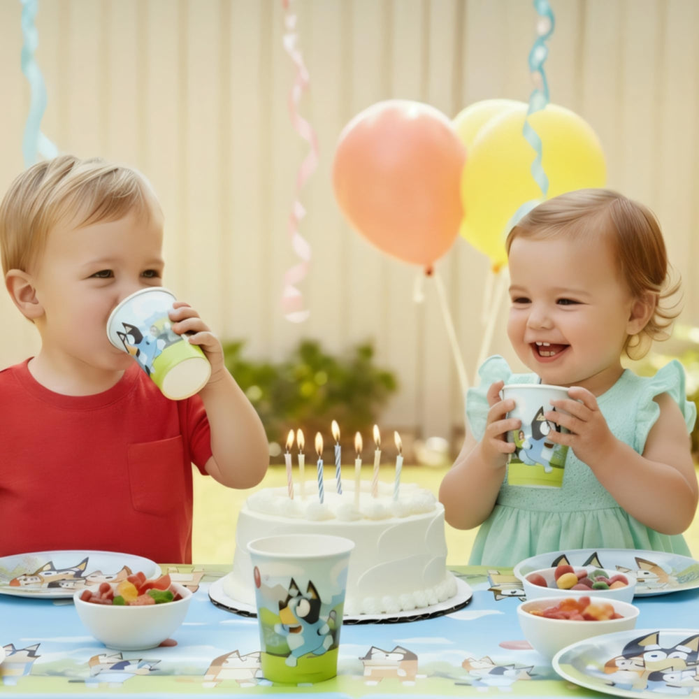 Unique Bluey 9 oz cups ready for kid-friendly drinks.