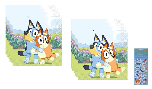 Unique Bluey dog birthday napkins, 32-count, ideal for quick cleanup and setup.